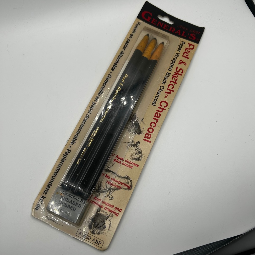 General Pencil Peel & Sketch Black Charcoal 3 Pencils & Kneaded Eraser 5630 ABP